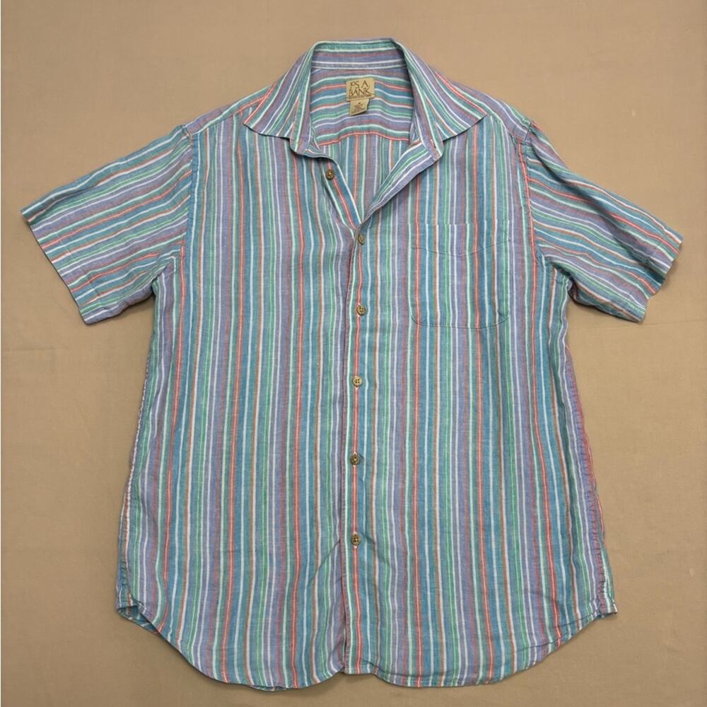 Jos. A. Bank Men's Multicolored Striped Linen Short Sleeve Shirt Size Medium